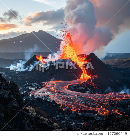 【人工智慧生成影像】世界自然奇觀中熾熱熔岩噴發的景象 137060449