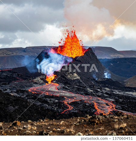 【人工智慧生成影像】世界自然奇觀中熾熱熔岩噴發的景象 137060451