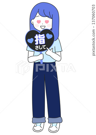 A woman supporting an idol whose member color is blue | Illustration of a woman enjoying a live performance 137060703