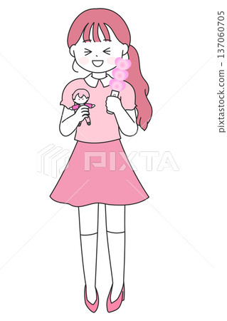 A woman supporting an idol whose member color is pink | Illustration of a woman enjoying a live concert 137060705