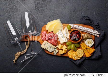Antipasto platter with cheese and meats 137060955