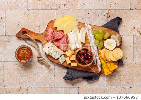 Antipasto platter with cheese and meats Antipasto platter with cheese and meats 137060958