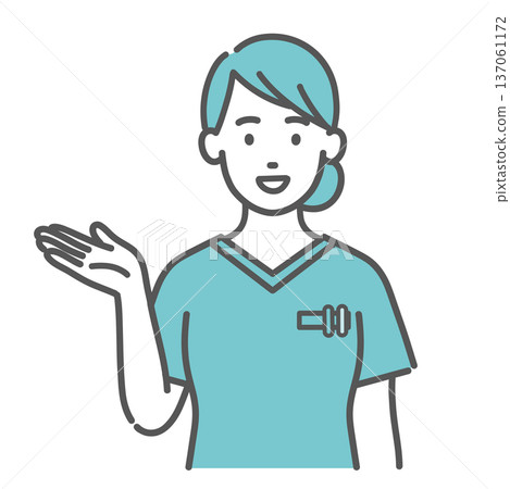 身穿手術服的女醫護人員正在進行導覽講解(上身) 身穿手術服的女醫護人員正在進行導覽講解(上身) 137061172