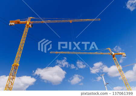 Construction cranes against blue sky 137061399