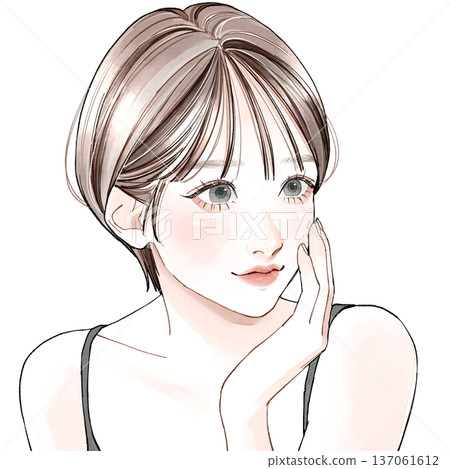 A woman touching the cheek A woman touching the cheek 137061612