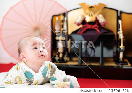 First Children's Day - Helmet and Baby - Boy celebrating Boy's Day First Children's Day - Helmet and Baby - Boy celebrating Boy's Day 137061708