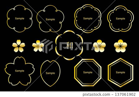 日式櫻花邊框，黑色背景金色線條 137061902