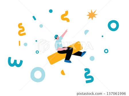 男孩與幾何圖案的插圖 137061996