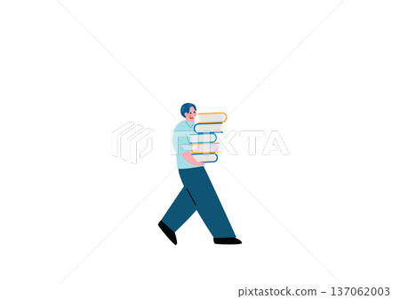 A man walking with many books A man walking with many books 137062003