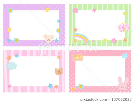 Cute pastel rectangle frame set with cat, puppy, bunny, butterfly, flowers, star, rainbow, polka dot and stripe patterns for print, polaroid photo, poster, notepad, sticky note, memo, banners, animals Cute pastel rectangle frame set with cat, puppy, bunny, butterfly, flowers, star, rainbow, polka dot and stripe patterns for print, polaroid photo, poster, notepad, sticky note, memo, banners, animals 137062023