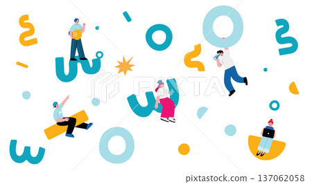 Geometric pattern and student teamwork illustration Geometric pattern and student teamwork illustration 137062058