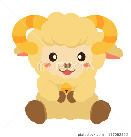 Illustration of a stuffed beige sheep with horns Illustration of a stuffed beige sheep with horns 137062233