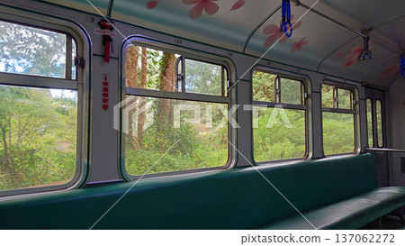 Passenger Train Interior Windows on Alishan Forest Railway Taiwan Passenger Train Interior Windows on Alishan Forest Railway Taiwan 137062272