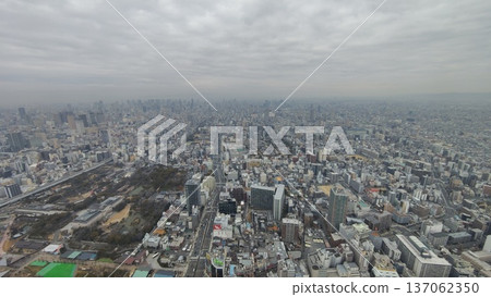 大阪天王寺週邊城市景觀與公園的鳥瞰圖（日本大阪城市景觀） 137062350