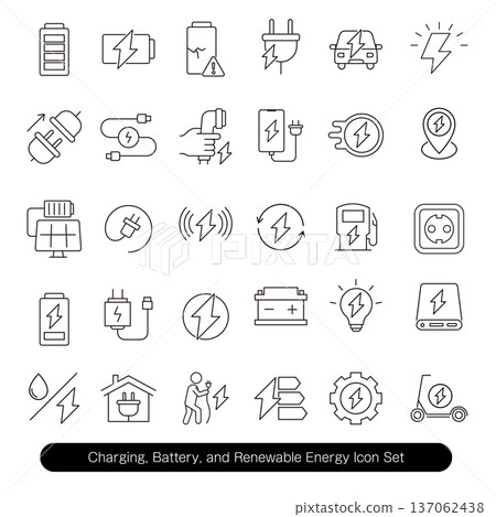 Charging, battery and renewable energy icon set 137062438