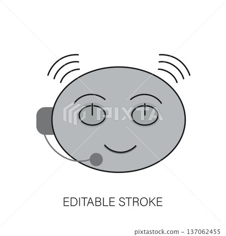 Chatbot assistant symbol. Audio and visual helper business data, customer support service. Vector illustration isolated on white background for design template web and call. Editable stroke line 137062455