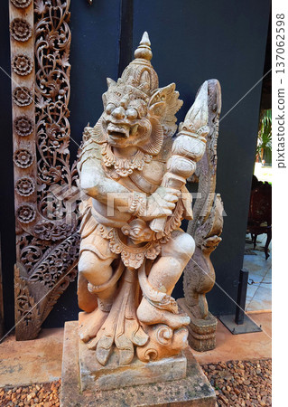 Stone Guardian Statue at Temple Entrance in Chiang Rai Thailand Stone Guardian Statue at Temple Entrance in Chiang Rai Thailand 137062598