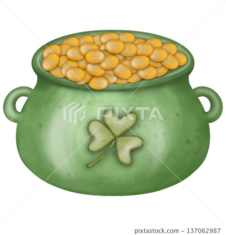 Saint patrick's day elements cute with four leaf clover green leprechaun hat hand drawn decorations illustration set.  for irish festival theme. 137062987