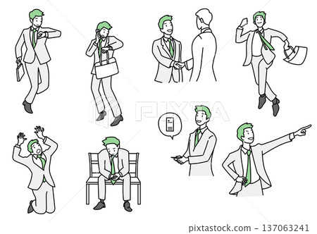 庫存插圖：各種姿勢的銷售員情緒和商務場景 137063241