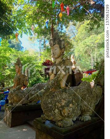 Twin Temple Guardian Statues in Doi Suthep Forest Chiang mai, Thailand 137063299