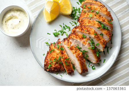 Crispy breaded chicken breast, panko chicken Crispy breaded chicken breast, panko chicken 137063361