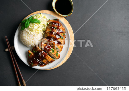 Korean Chicken Katsu, chicken cutlet and rice 137063435