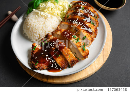 Japanese Chicken Katsu, chicken cutlet and rice 137063438