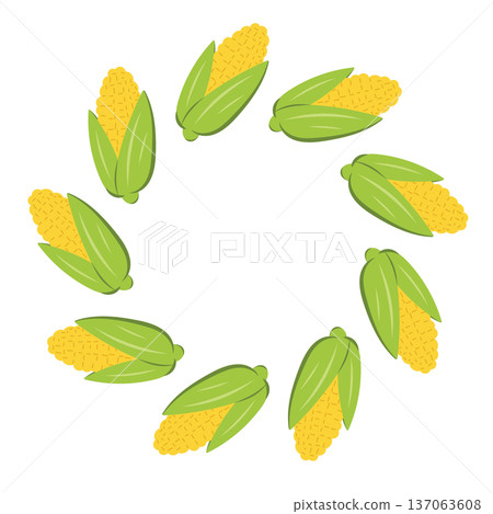 Corn wreath with vegetable circle frame and autumn harvest element for healthy food, farm market and thanksgiving design 137063608