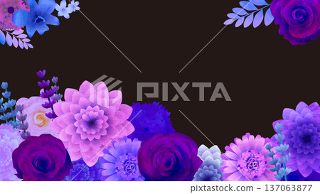 黑色背景上的紫色花卉圖案 137063877