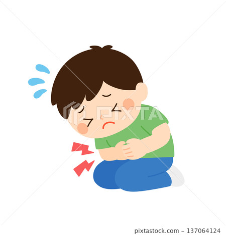 Illustration of a boy suffering from stomachache 137064124