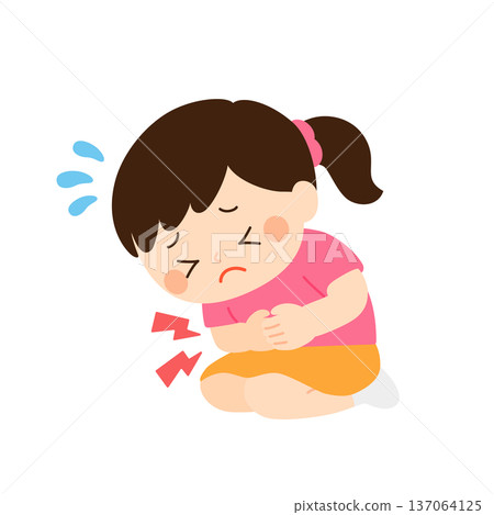 Illustration of a girl suffering from stomach pain 137064125