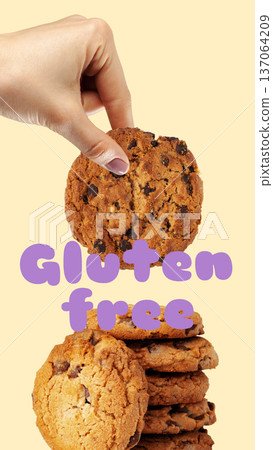 Cookies stacked with one being picked up, celebrating Easter with gluten-free treats Cookies stacked with one being picked up, celebrating Easter with gluten-free treats 137064209