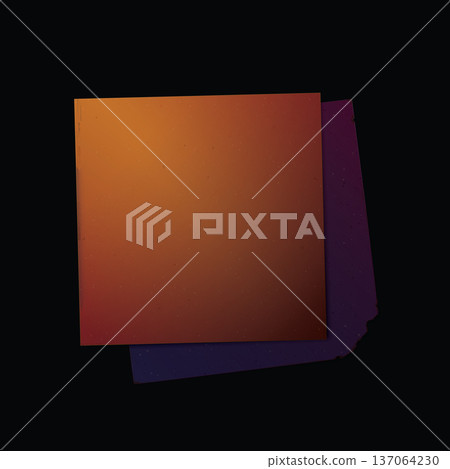 Old blank papers rough texture orange and purple colors overlap on black square background 137064230