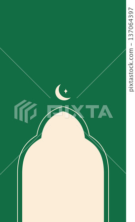 Green traditional Islamic frame with moon and star for Ramadan invitations 137064397