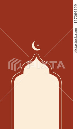 Red Islamic arch frame with moon for Ramadan Kareem and Eid Mubarak greetings Red Islamic arch frame with moon for Ramadan Kareem and Eid Mubarak greetings 137064399