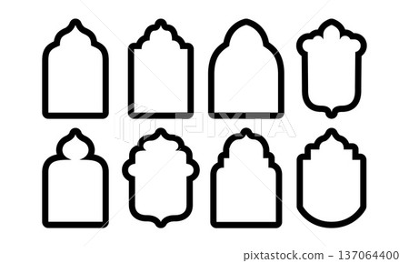 Set of 8 Islamic arch frames for Ramadan Kareem and Eid Mubarak greeting cards 137064400