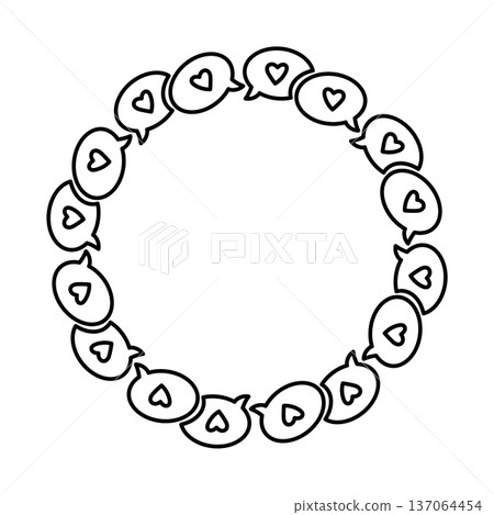 Love heart speech bubble frame with circle border and message bubble for romantic wedding card or social media post decoration isolated on white Love heart speech bubble frame with circle border and message bubble for romantic wedding card or social media post decoration isolated on white 137064454
