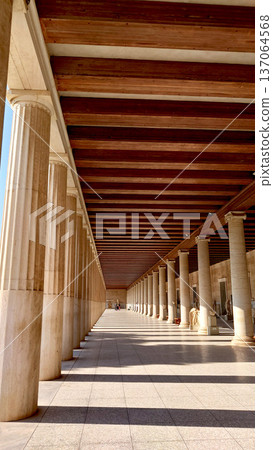 Ancient Athens Colonnade Walkway Near Roman Agora 137064568