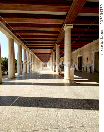 Ancient Athens Colonnade Walkway Near Roman Agora 137064570