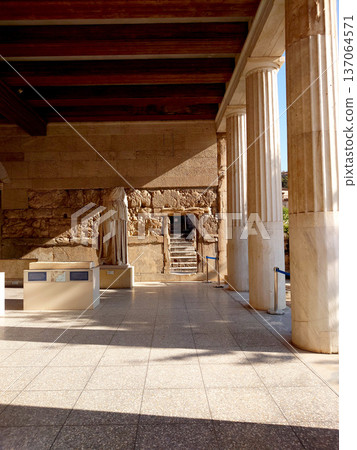 Ancient Athens Colonnade Walkway Near Roman Agora 137064571