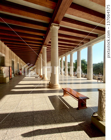 Ancient Athens Colonnade Walkway Near Roman Agora 137064575