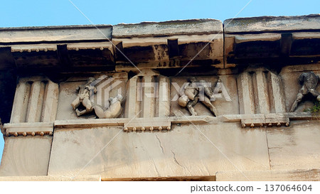 Ancient Roman Agora Frieze Detail Athens Greece 137064604
