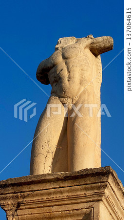 Ancient Stone Statue Monument at Roman Agora Athens Greece 137064615