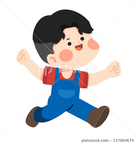 Joyful Boy In Overalls Running Joyful Boy In Overalls Running 137064674