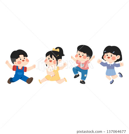 Group of Cheerful Children Running Together 137064677