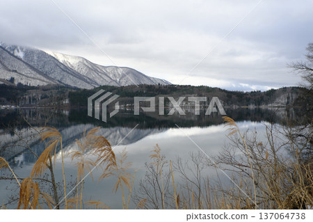 Mountain scenery reflected in Lake Aoki Mountain scenery reflected in Lake Aoki 137064738