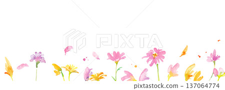 Watercolor painting. Spring pink and yellow flowers illustration with watercolor touch. Watercolor vector botanical frame. Watercolor painting. Spring pink and yellow flowers illustration with watercolor touch. Watercolor vector botanical frame. 137064774