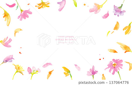 Watercolor painting. Spring pink and yellow flowers illustration with watercolor touch. Watercolor vector botanical frame. Watercolor painting. Spring pink and yellow flowers illustration with watercolor touch. Watercolor vector botanical frame. 137064776