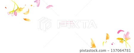 Watercolor painting. Spring pink and yellow flowers illustration with watercolor touch. Watercolor vector botanical frame. 137064781