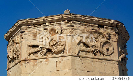 Relief Sculpture Detail on Tower of the Winds Athens Greece Relief Sculpture Detail on Tower of the Winds Athens Greece 137064856